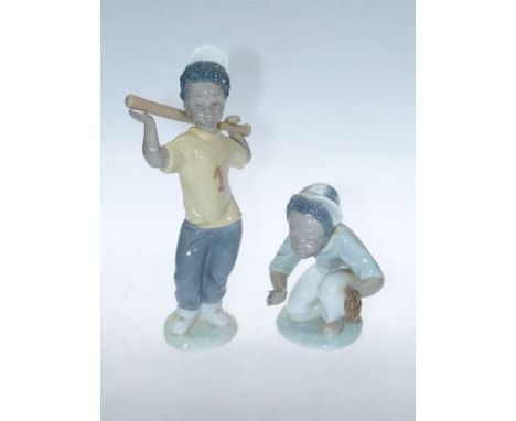 Two Lladro figures of children playing baseball