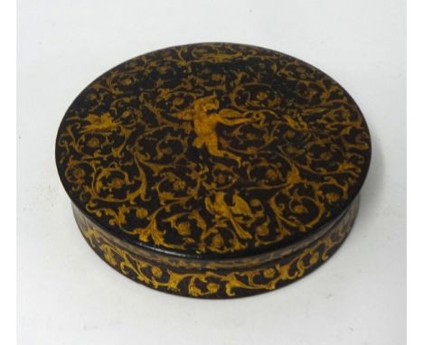 19th Century circular papier mache snuff box stamped inside 'Joseph Frocley'