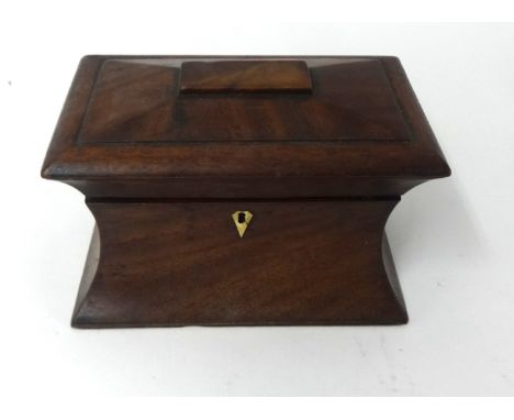 A Victorian sarcophagus shaped tea caddy, a Georgian mahogany tea caddy and other wood ware