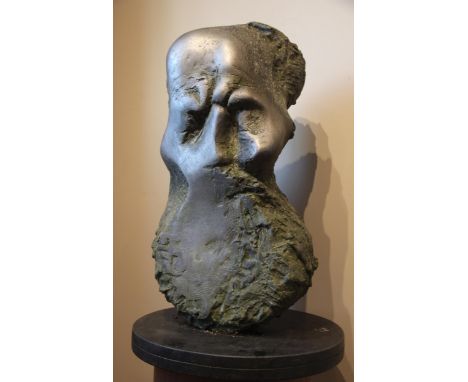 John W. Mills (1933-2023),Head,Michelangelo,Patinated cold cast bronze on circular marble base,68cm high overall