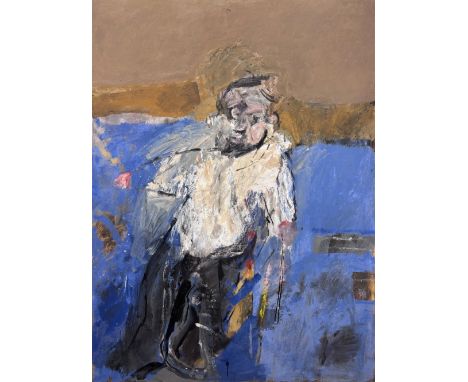 Arnold Van Praag (British, 1926–2020)Expressionist full length portrait of a man with a walking stick,Oil on artist board,Sig