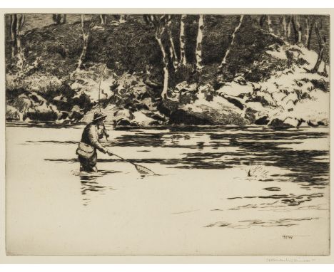 Wilkinson (Norman) A Spey Pool; Trout Fishing on the Garry; The Island Pool, River Orchy, three works, etchings with drypoint