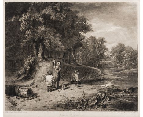 Collins (William) &amp; William Ward. Boys Fishing, two variant states, one proof impression re-worked by Ward in mezzotint a