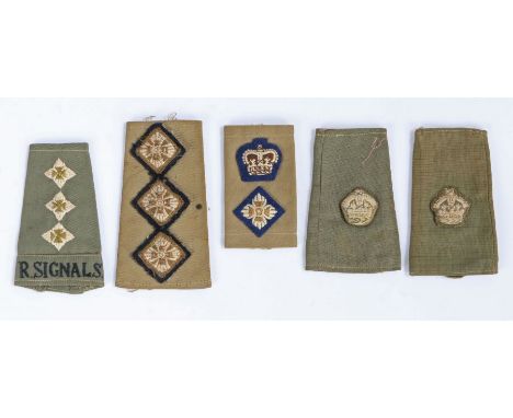 Selection of British army rank slides for epaulettes, the items belonged to Lietenant Colonel Fred Rapsey who served in North