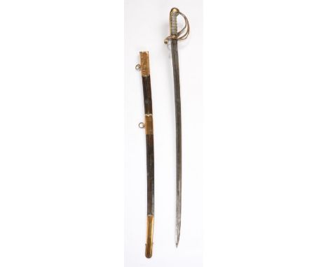 British 1854 Pattern Infantry NCO's Sword, slightly curved, fullered, flat backed, steel blade, short ricasso, no markings, s