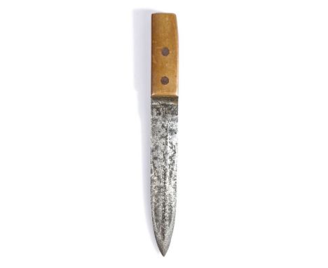 First World War trench knife made from a British 1888 Pattern bayonet, shortened steel blade marked on one side of ricasso wi
