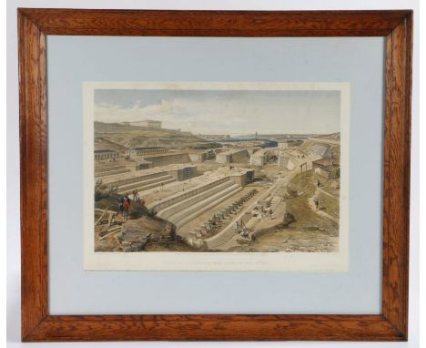 Framed print, 'Docks at Sebastopol with Ruins of Fort St. Paul', dated June 1856, 47 cm x 33 cm