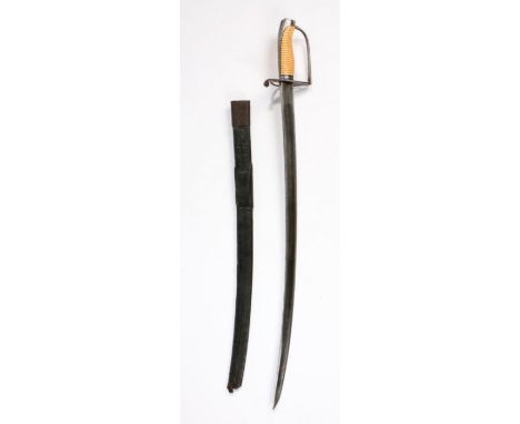 Late 18th century infantry sabre/hanger, curved single fullered steel blade, stirrup guard with ribbed ivory grip, held in le