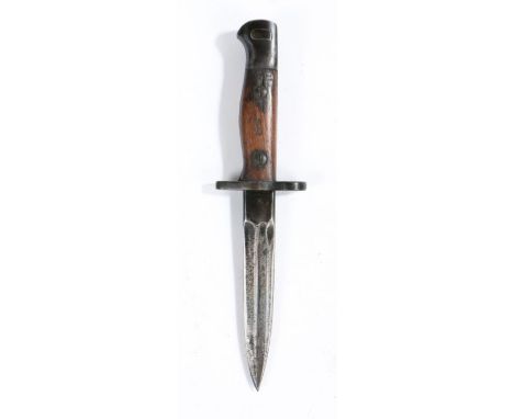 First World War Trench Knife made from a pre 1916 British 1907 Pattern Bayonet, shortened steel blade with ricasso stamped wi
