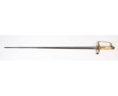 Early 1786 Pattern British Infantry Officers Spadroon, steel diamond section blade, gilt brass hilt with 5 ball knuckle bow, 