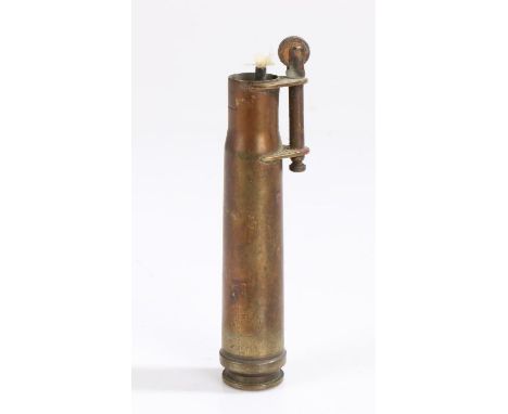 First/Second World War Trench Art lighter, formed from a small calibre shell case, 10 cm in height