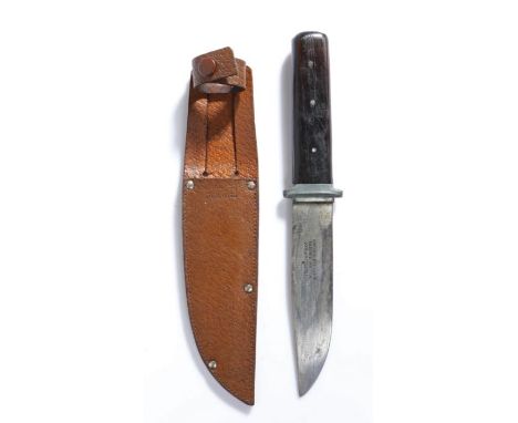 William Rodgers Sheaf Knife, steel Bowie type blade marked 'I Cut My Way, William Rodgers, Sheffield, England', wooden handle