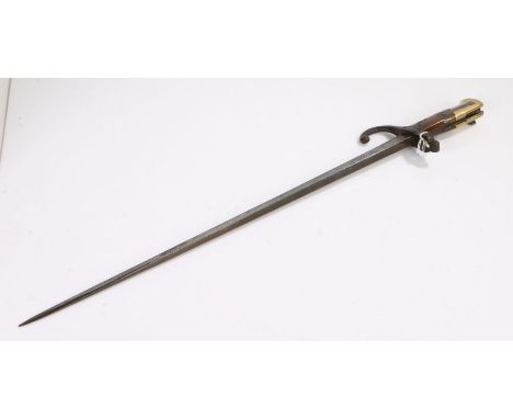 French 1874 pattern epee bayonet, marked to the spine for the St Etienne arsenal and dated October 1874, scabbard absent