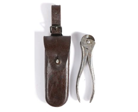 First World War British Officers private purchase wire cutters, made by Hill &amp; Son, Haymarket, held in a fine leather pou
