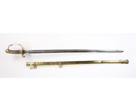 British 1845/54 Pattern General Officers Sword made by Rankin of Calcutta, steel single fullered blade etched with Queen Vict