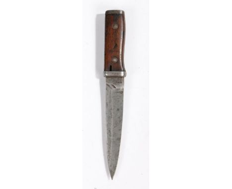 First World War Trench Knife made from a German K98 Bayonet, well honed shortened steel blade marked on ricasso with maker na