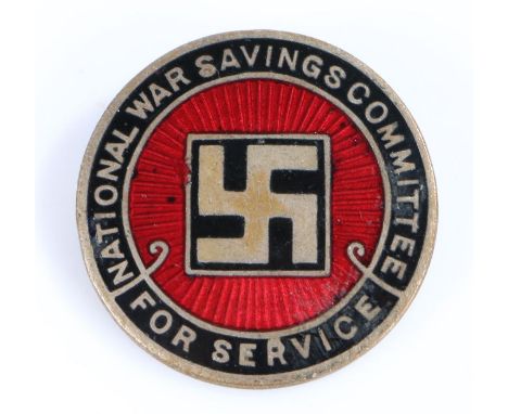 Scarce First World War British National War Savings Committee For Service badge by the maker Thomas Fattorini, Birmingham, ci