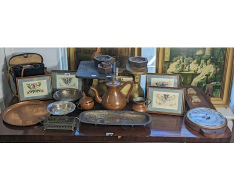 A pair of Mirador binoculars, cased, a set of kitchen scales with weights, a modern wall barometer, &amp; sundry other item.