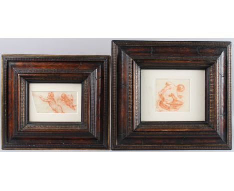 OLD MASTER DRAWINGS cherubs, two red crayon drawings, mounted and framed, 12cm x 13cm and 8cm x 17cm