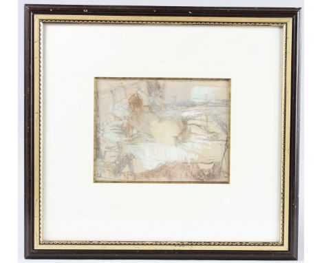 BERNARD DUNSTAN RA NEAC RWA (1920-2017) 'Early Summer morning', nude on a bed, pastel and crayon, signed with initials, 16cm 