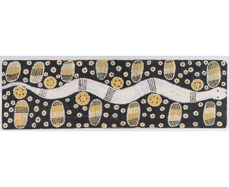 AUSTRALIAN ABORIGINAL SCHOOL (c.1970) Snake and other symbols, pigment on board, 23.5cm x 77cm, unframed