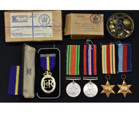 Medals and Militaria - a set of four WWII medals, including Africa Star, boxed; Royal Corps Signalers badges and buttons; an 