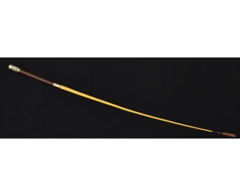 A Derbyshire Imperial Yeomanry riding crop / whip, embossed South Africa, nickel terminal, leather grip, plaited covered shaf