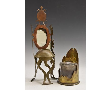 Trench Art - an inkwell, as a lady's mirror, inscribed "Verdun 1917; another larger ink well, dated 1910 (2)
