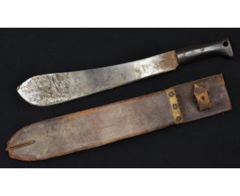 A World War II American machete, by Legitimus Collins &amp; Co, 37.5cm blade, two-piece grip, leather scabbard, 49.5cm long o