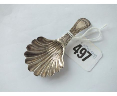 George III bright cut caddy spoon with shell bowl, Lon 1787 by TW           