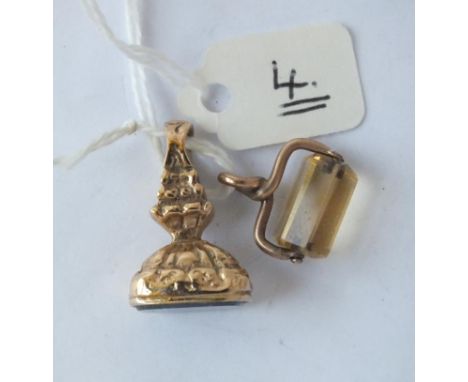 9ct mounted seal with intaglio and another      