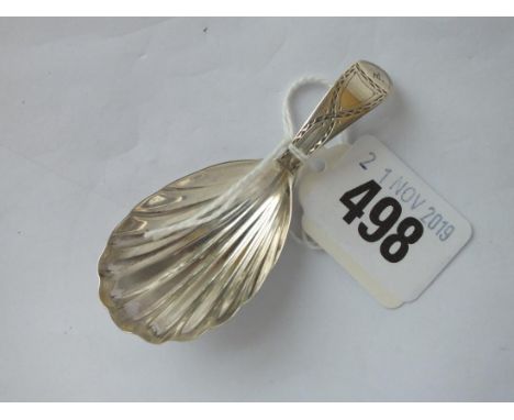 Georgian bright cut caddy spoon with shell bowl, Lon 1793 by GW           