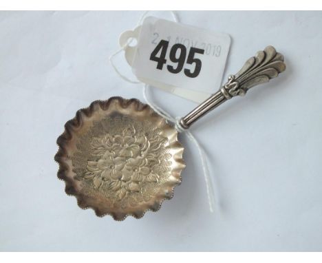 Georgian caddy spoon, circular bowl embossed with flowers, Shef 1881 by AH         