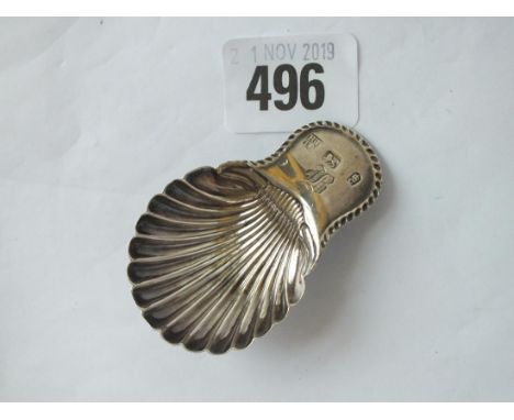 George III bright cut caddy spoon with shell bowl, Shef 1780 by HT &amp; TL          