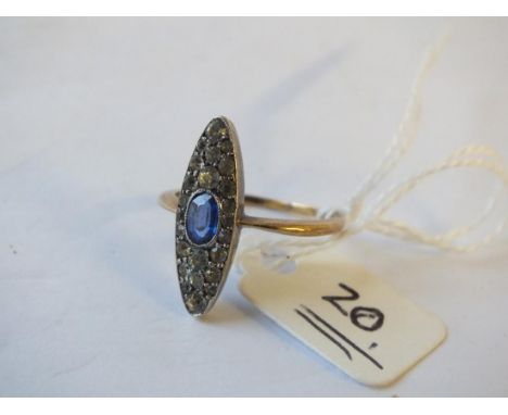 Marquise shaped antique ring set with blue and white stones – Size N   