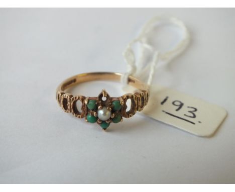 Antique Victorian style pearl and turquoise cluster ring set in 9ct (stone     Missing)          