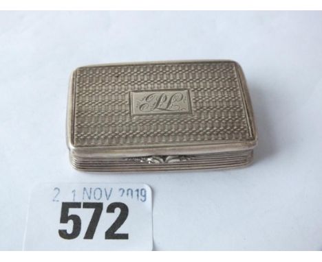 Late Georgian snuff box, engine turned, 1.75” wide B’ham 1827 by TS 20g.         