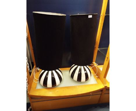 A pair of Italian black and white segmented ceramic table lamps and shades