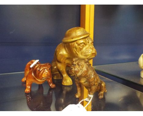 A WWII ceramic figure of a bulldog with helmet inscribed 'Hitler's Terror' together with an Austrian cold painted spelter fig