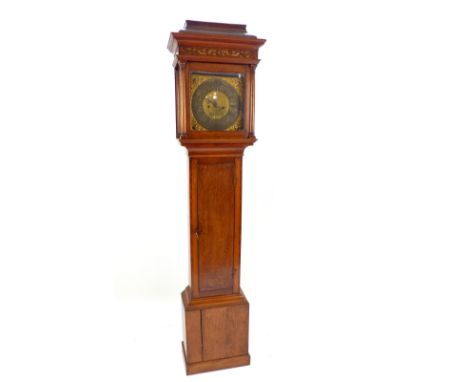 An 18th century inlaid oak and mahogany longcase clock by William Parkes of Wolverhampton, square brass face with eight day m