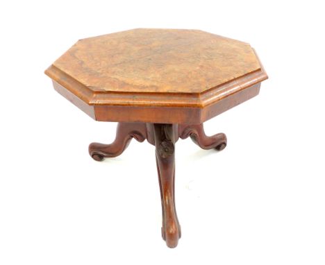 A Victorian walnut octagonal low occasional table on tripod base.