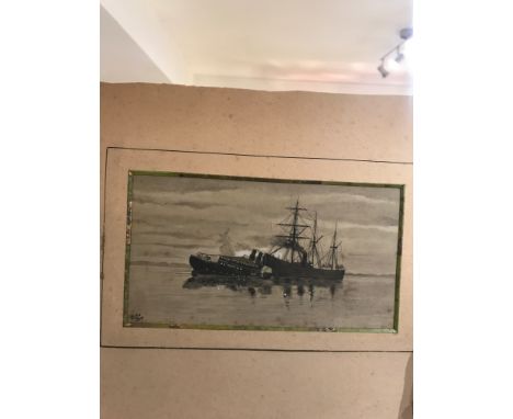 An original pen and ink drawing in a cardboard mount depicting the sinking of the Princess Alice off the coast of Woolwich, s