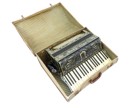 Carlo Rossi Italian piano accordion, marbled blue grey & diamante finish, 120 button, & case