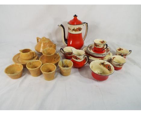 An early 20th century coffee service by Wedgwood hand-painted in the Richelieu pattern and child's ceramic tea service - Est 
