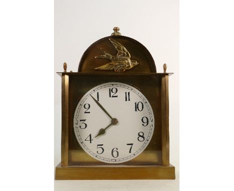 Brass Quartz Mantle Clock: height 32cm 