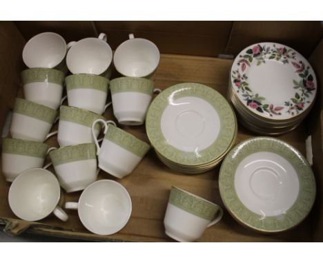 Royal Doulton sonnet cups and saucers x 14: together with Wedgwood Hathaway rose side plates x 14 