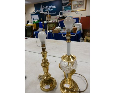 Brass &amp; Cut Glass Crystal Lamp Base: together with similar item, height to fitting 43cm of largest 