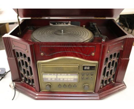 Nostalgia Music Centre Model BU/SB513798: with turntable, AM/FM radio, CD &amp; cassette player in antique style case. When c