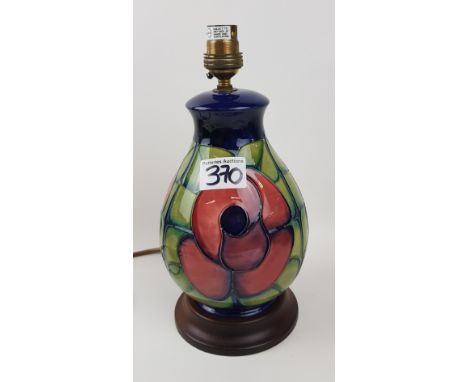 Moorcroft Lamp with Stylised Rose design by Sally Tuffin 