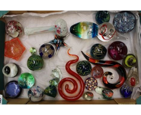 Large Collection of Glass Paperweights &amp; Art Glass Items: Mdina, Molina, Cathness, Millefiori etc. (27 items) 